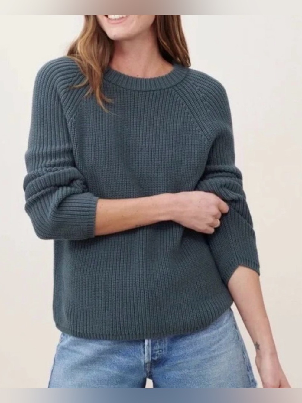 Jenni Kayne Cotton Fisherman Sweater - Steel Blue | Large Knit